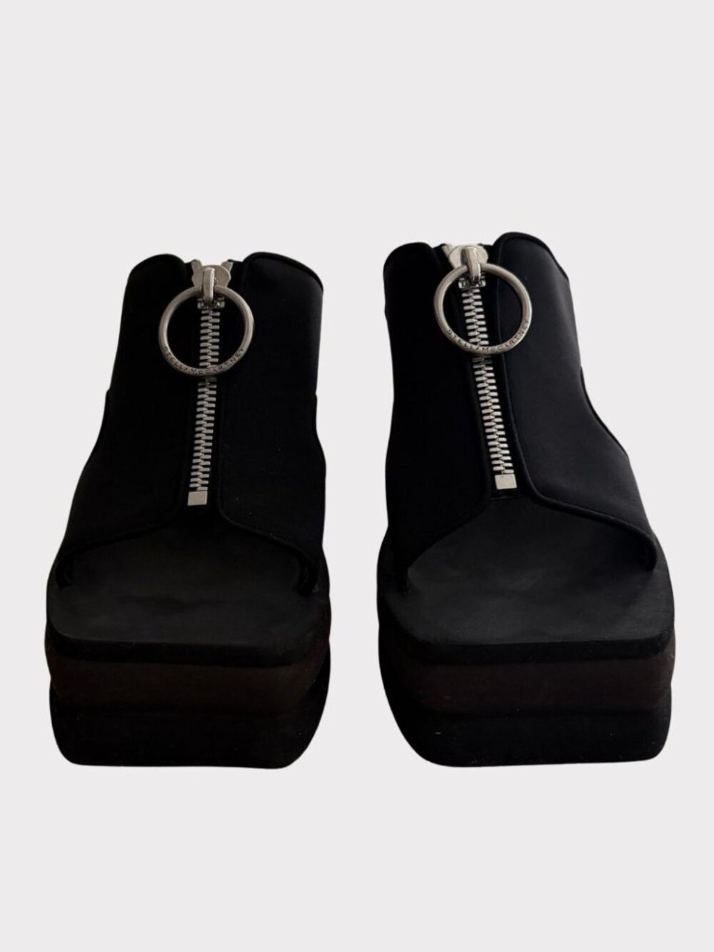 Stella McCartney Stretch Scuba Zip Platform Wedge Sandals EU 39 US 9